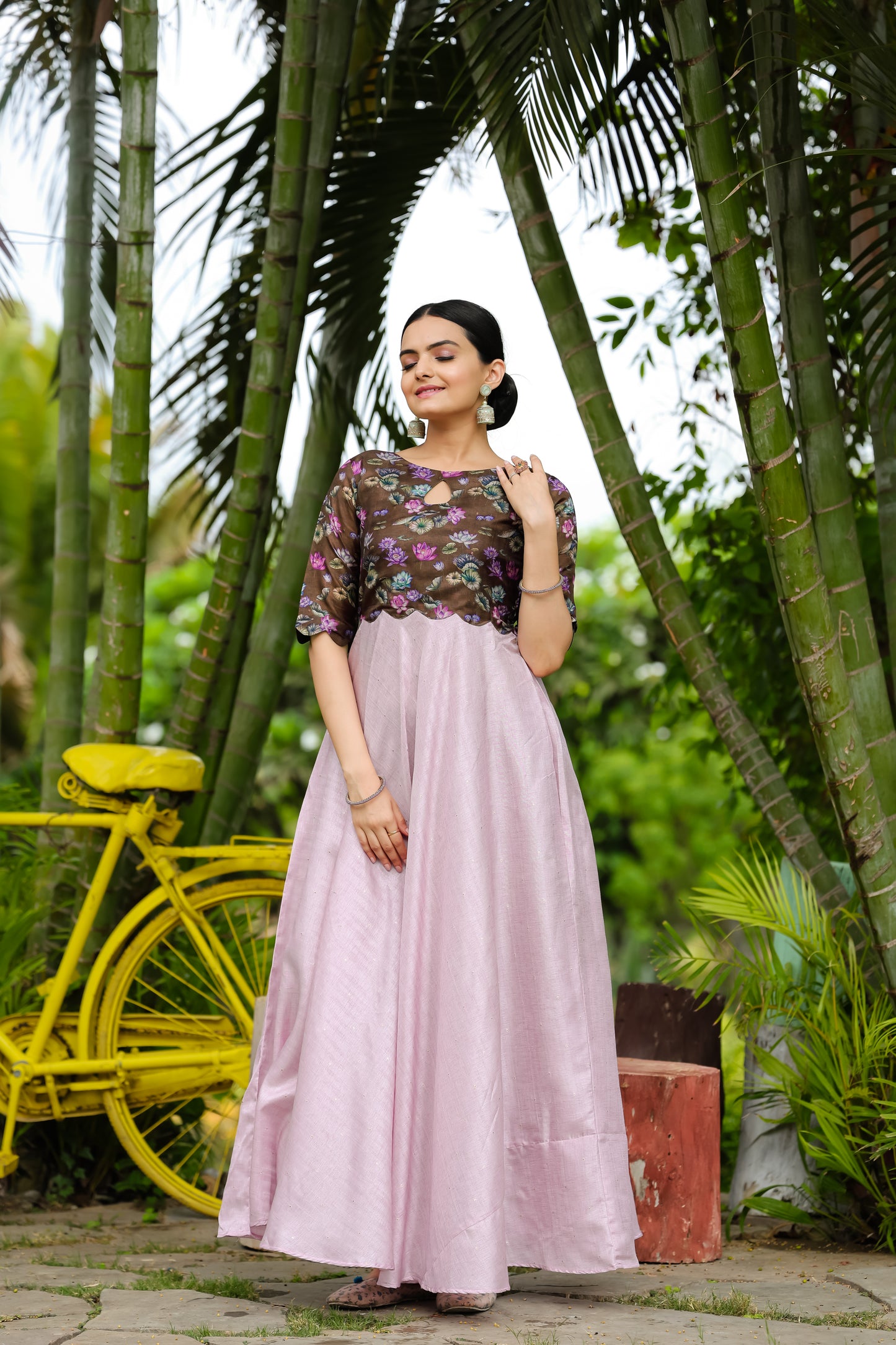 Pastel Lilac Gown with Statement Floral Print