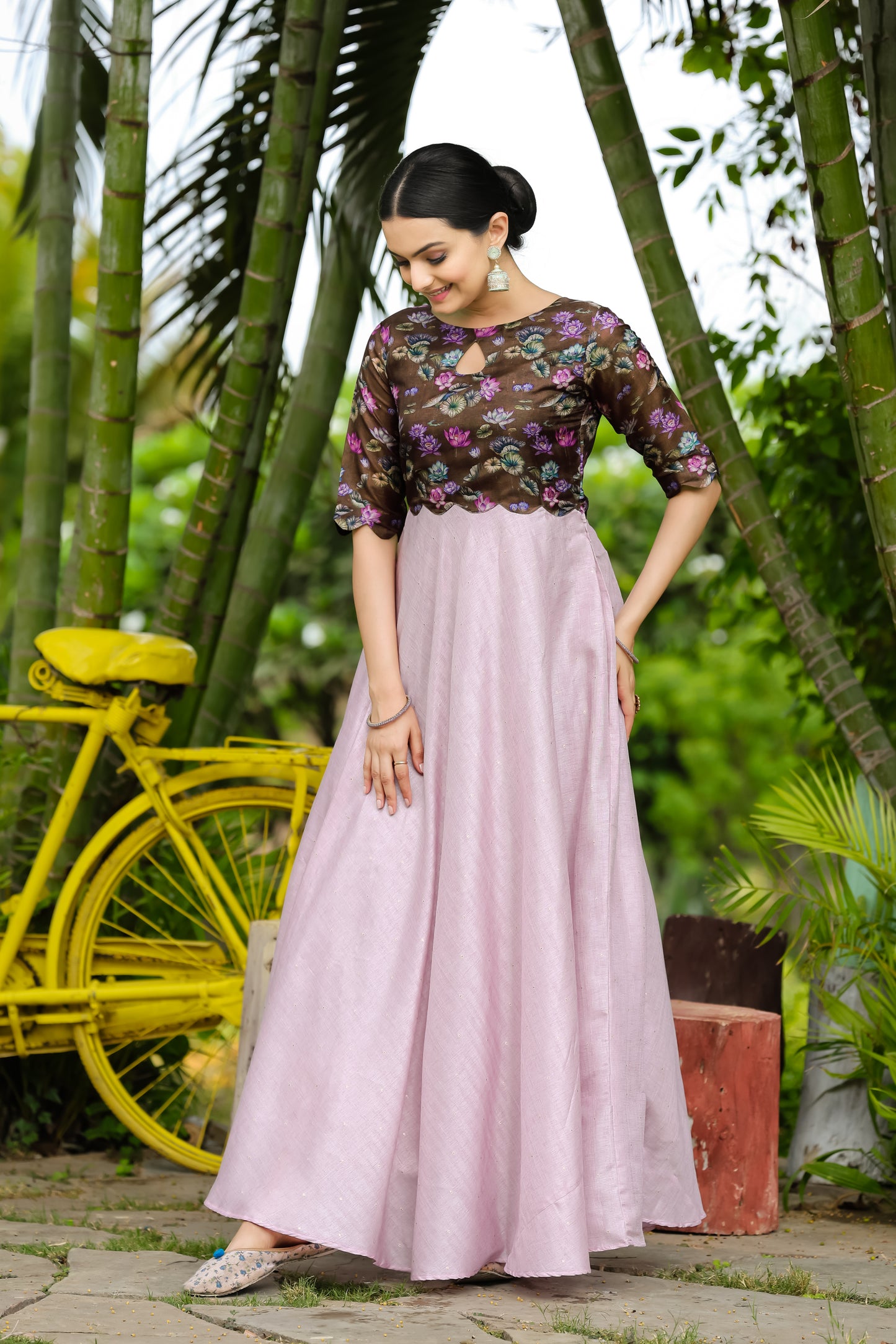 Pastel Lilac Gown with Statement Floral Print