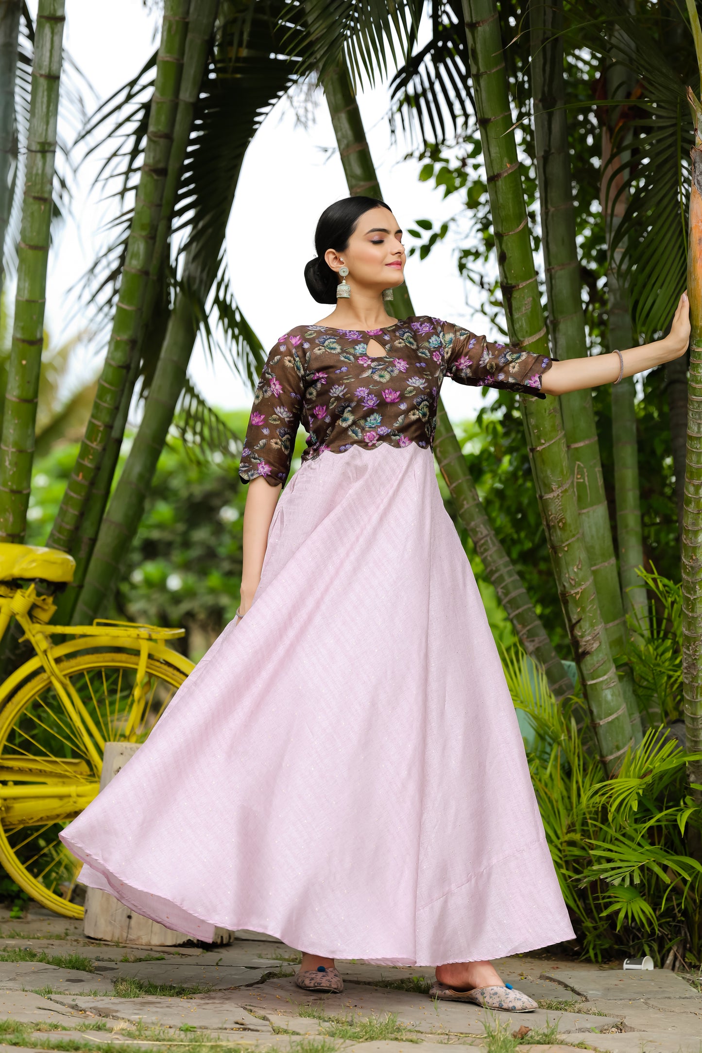 Pastel Lilac Gown with Statement Floral Print