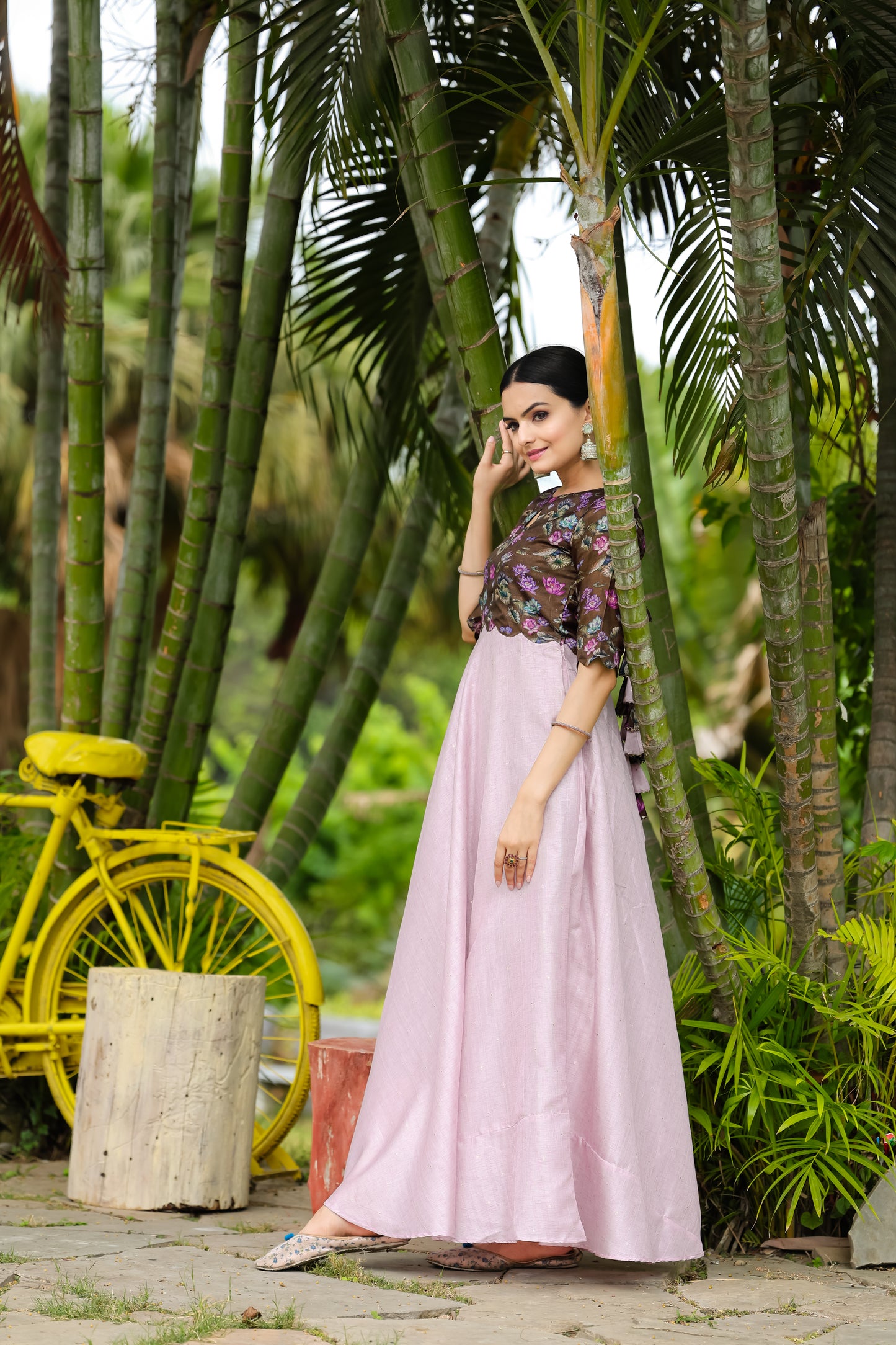 Pastel Lilac Gown with Statement Floral Print