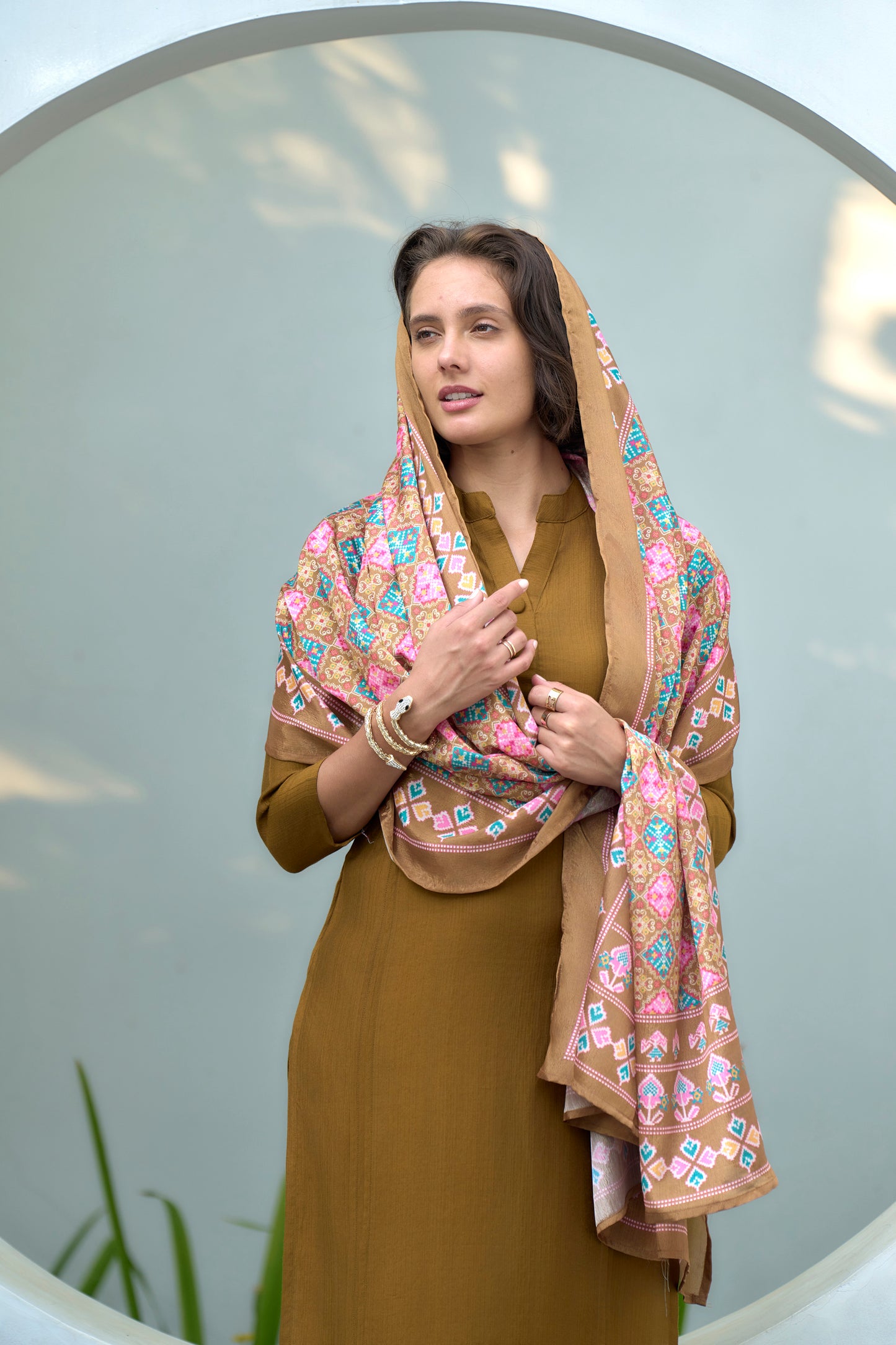 Mustard Yellow Vatican Kurta Set with Embroidered Neckline & Chinnon Dupatta