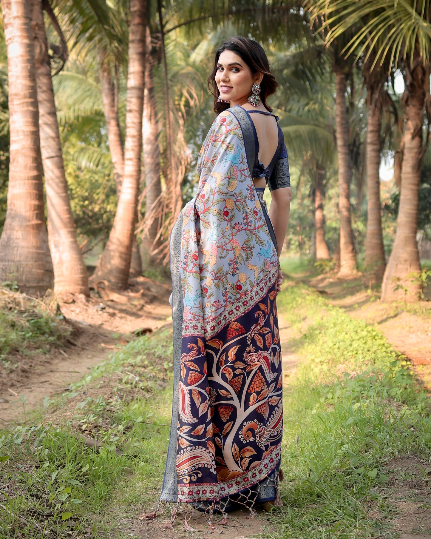 Sky Blue Pure Silk Saree With Digital Printed Work