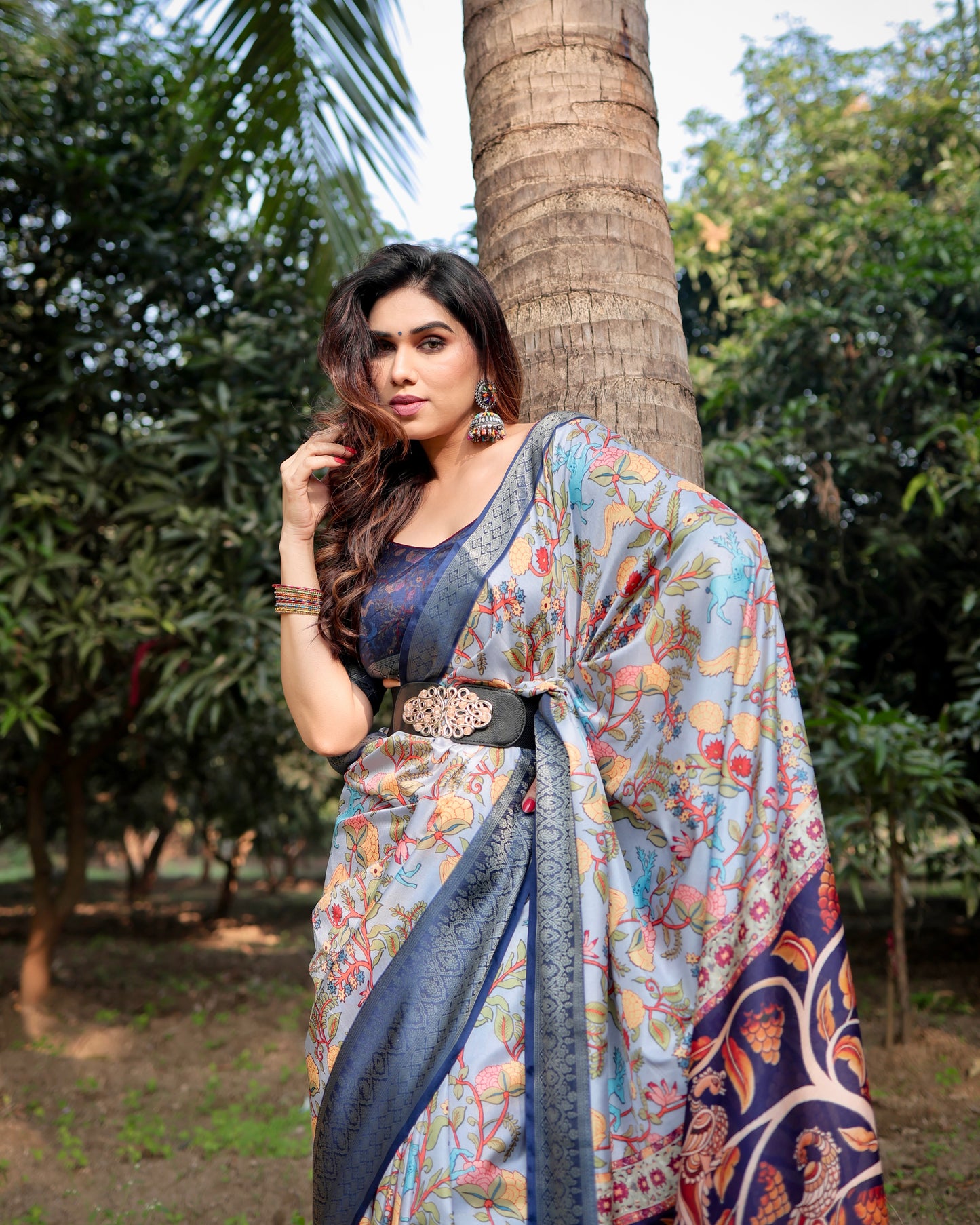 Sky Blue Pure Silk Saree With Digital Printed Work