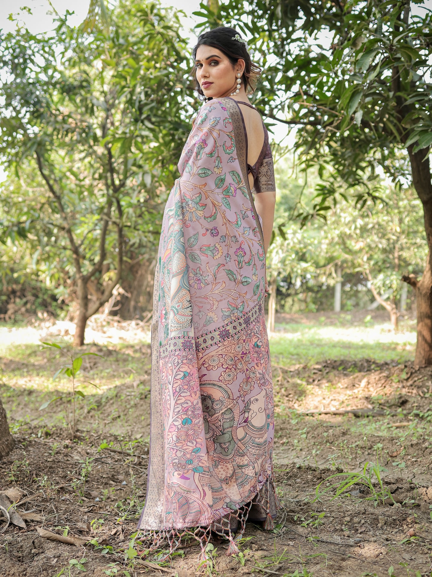 Peach Blush Pure Silk Saree With Digital Printed Work
