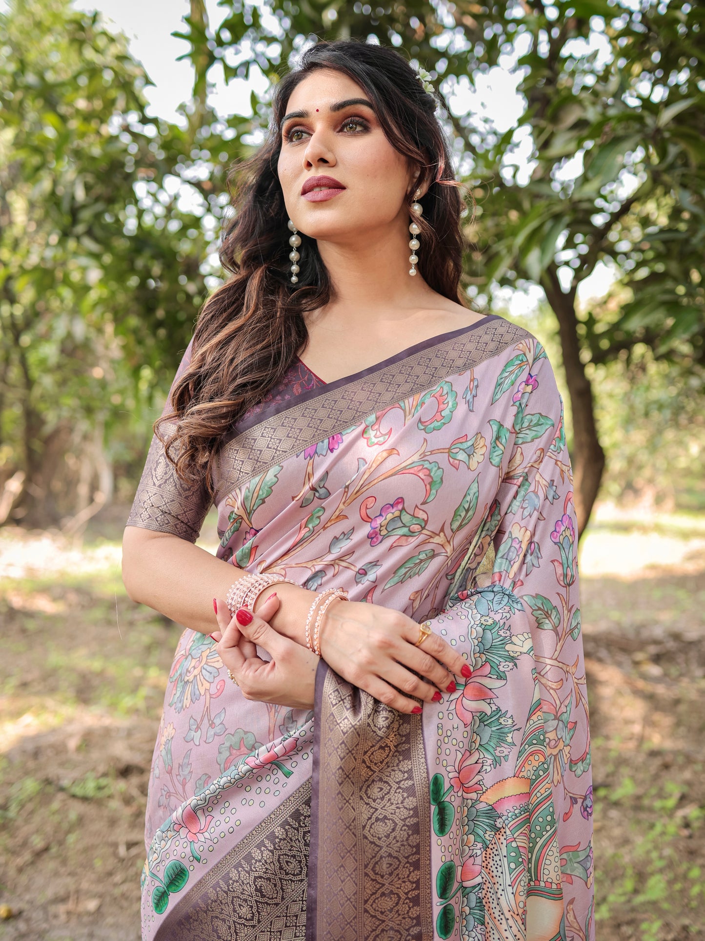Peach Blush Pure Silk Saree With Digital Printed Work