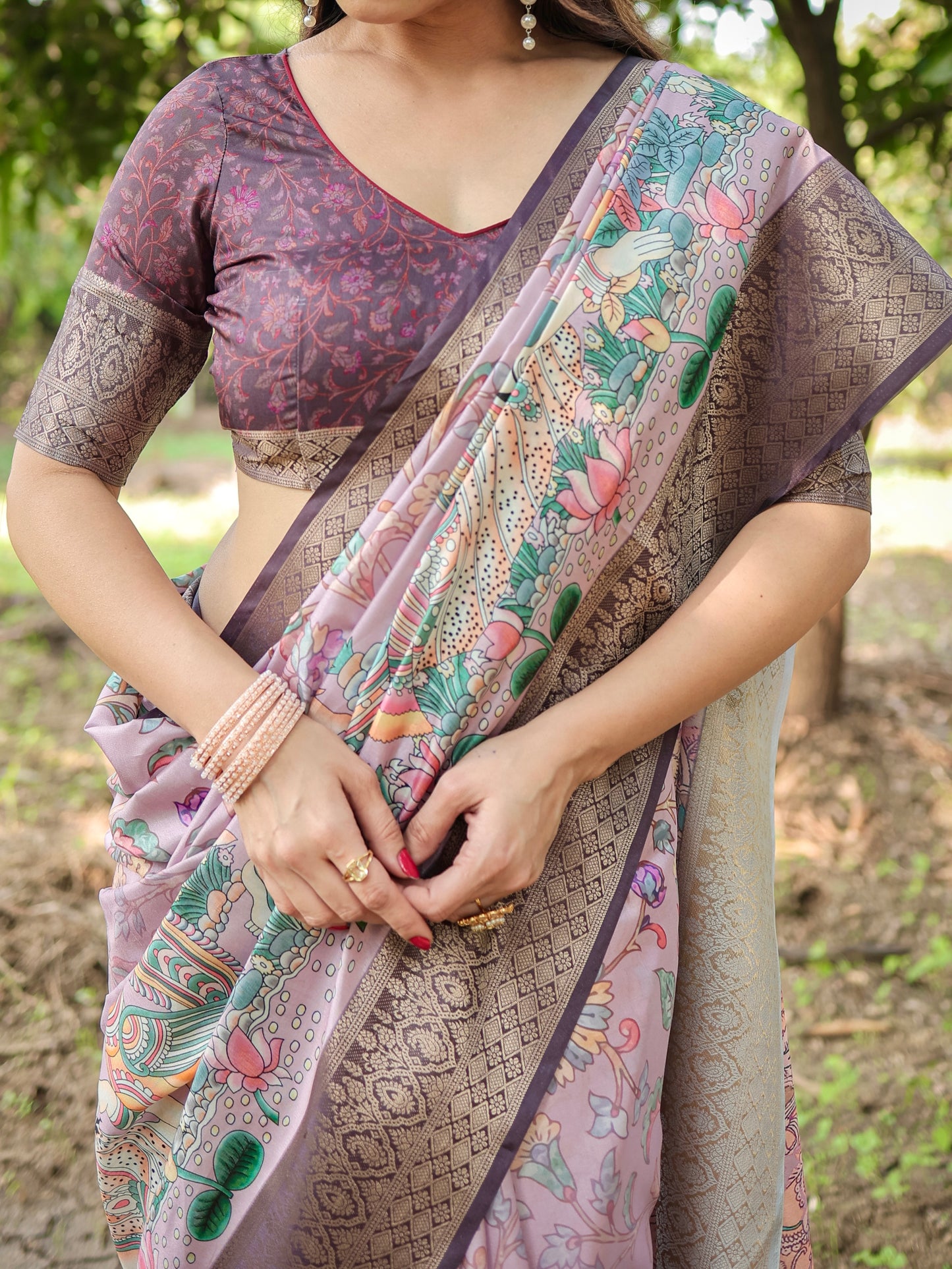 Peach Blush Pure Silk Saree With Digital Printed Work