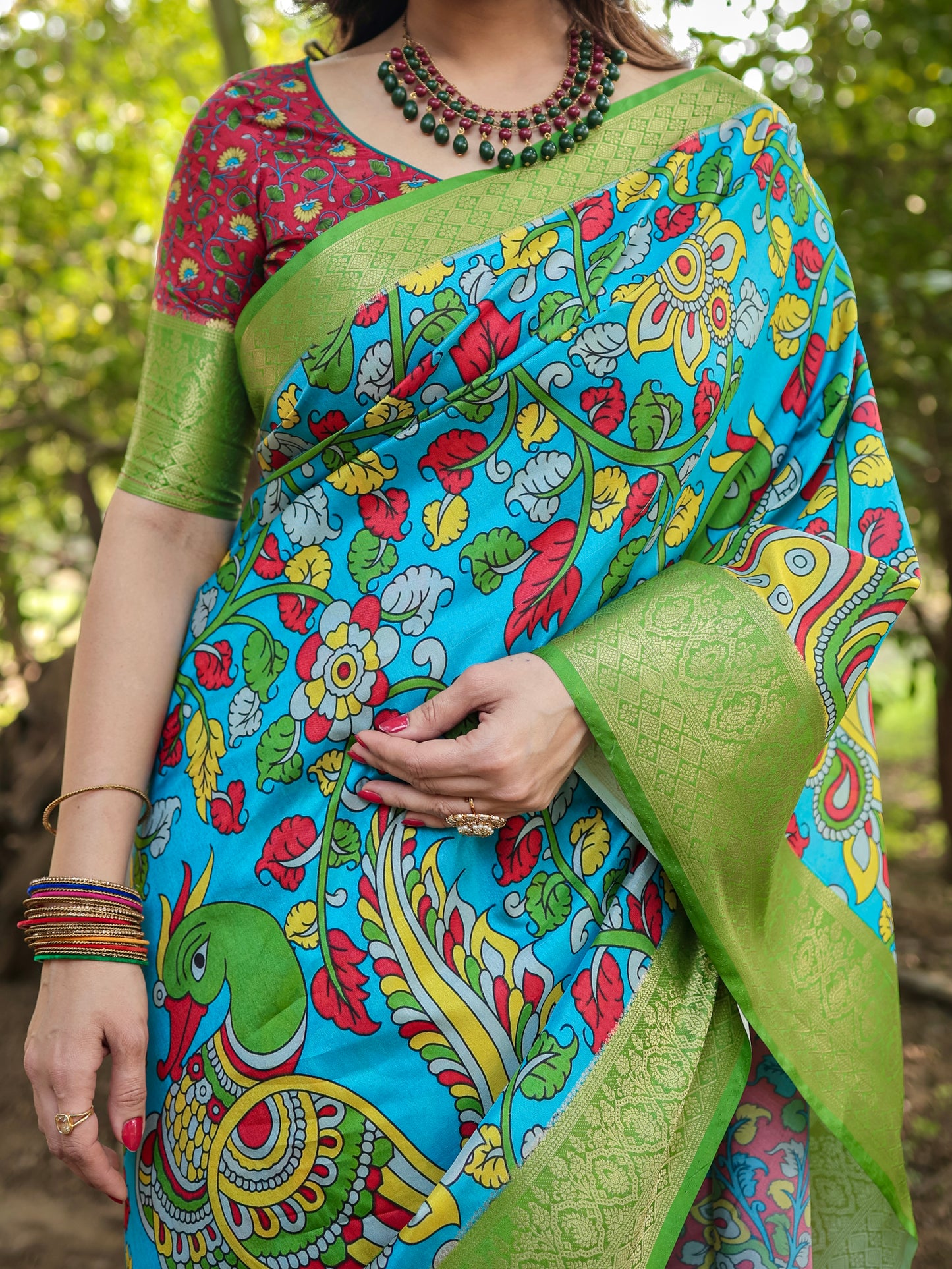 Multi Design Printed Silk Saree With Blouse For Formal Occasion