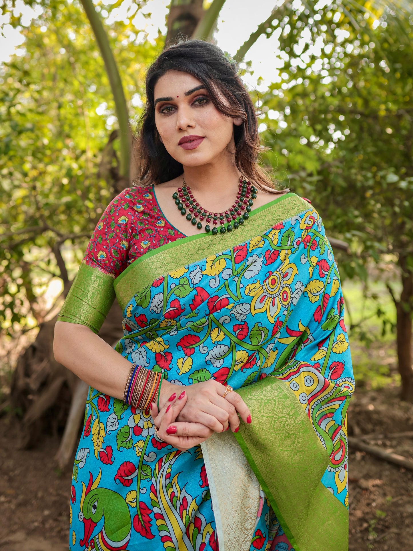 Multi Design Printed Silk Saree With Blouse For Formal Occasion
