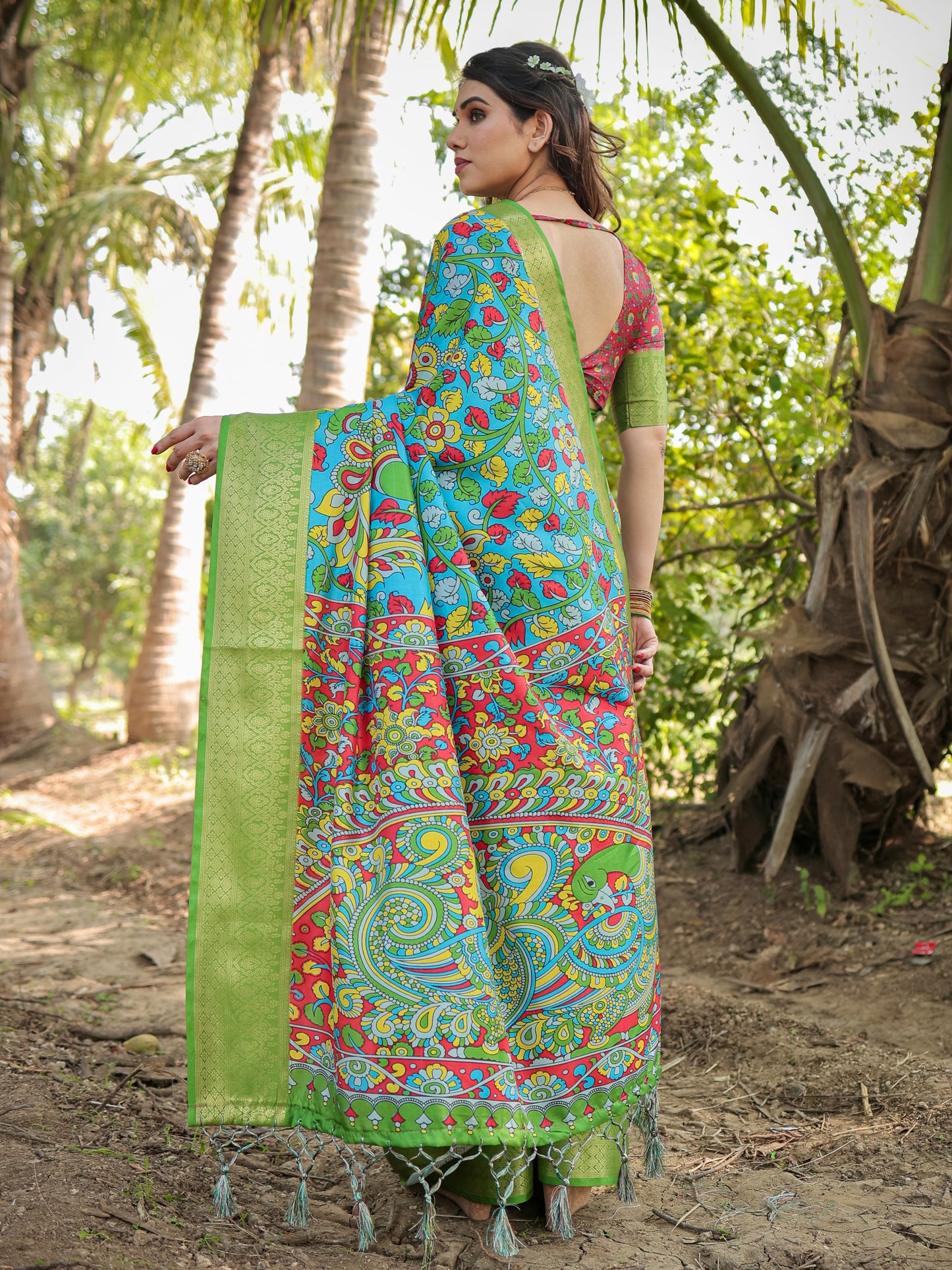 Multi Design Printed Silk Saree With Blouse For Formal Occasion