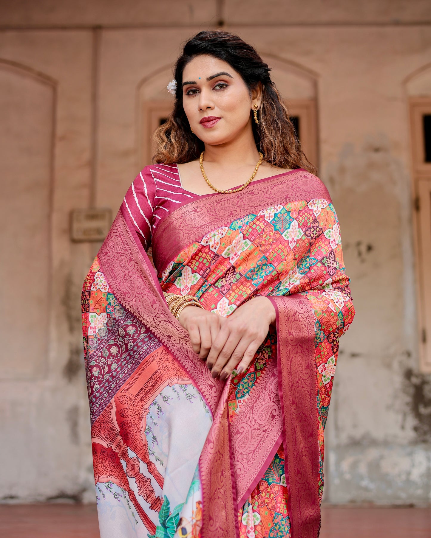 Adorable Printed Soft Silk Saree With Blouse For Women