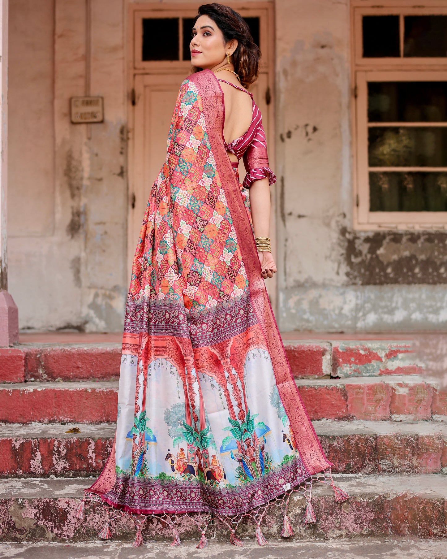 Adorable Printed Soft Silk Saree With Blouse For Women