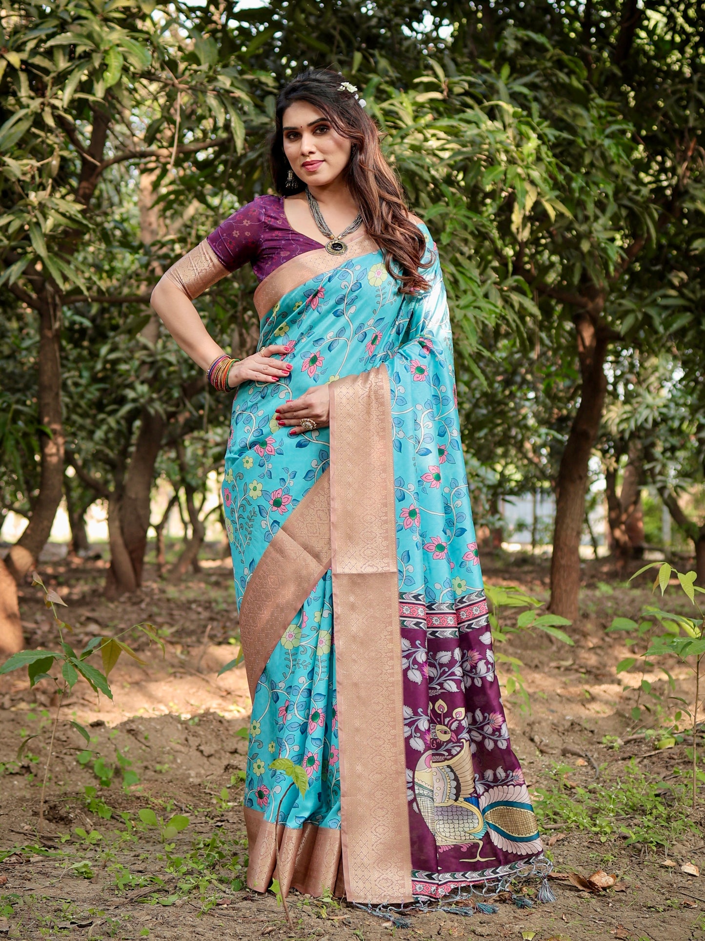 Pure Silk Digitally Printed Saree Weaved With Golden Zari Comes With Tassel