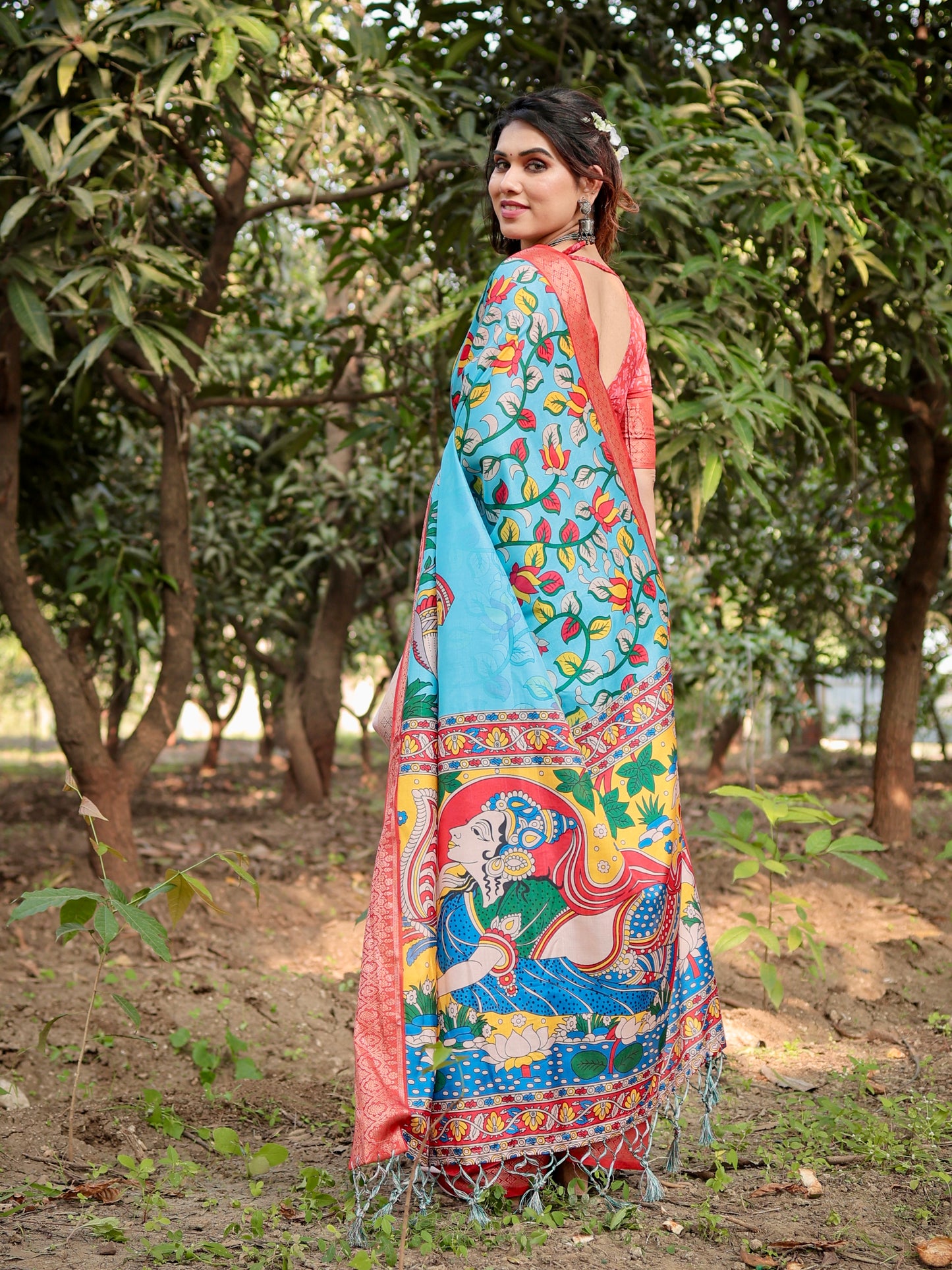 Sky Blue Base With a Striking Red Zari Border Tussar Silk Saree