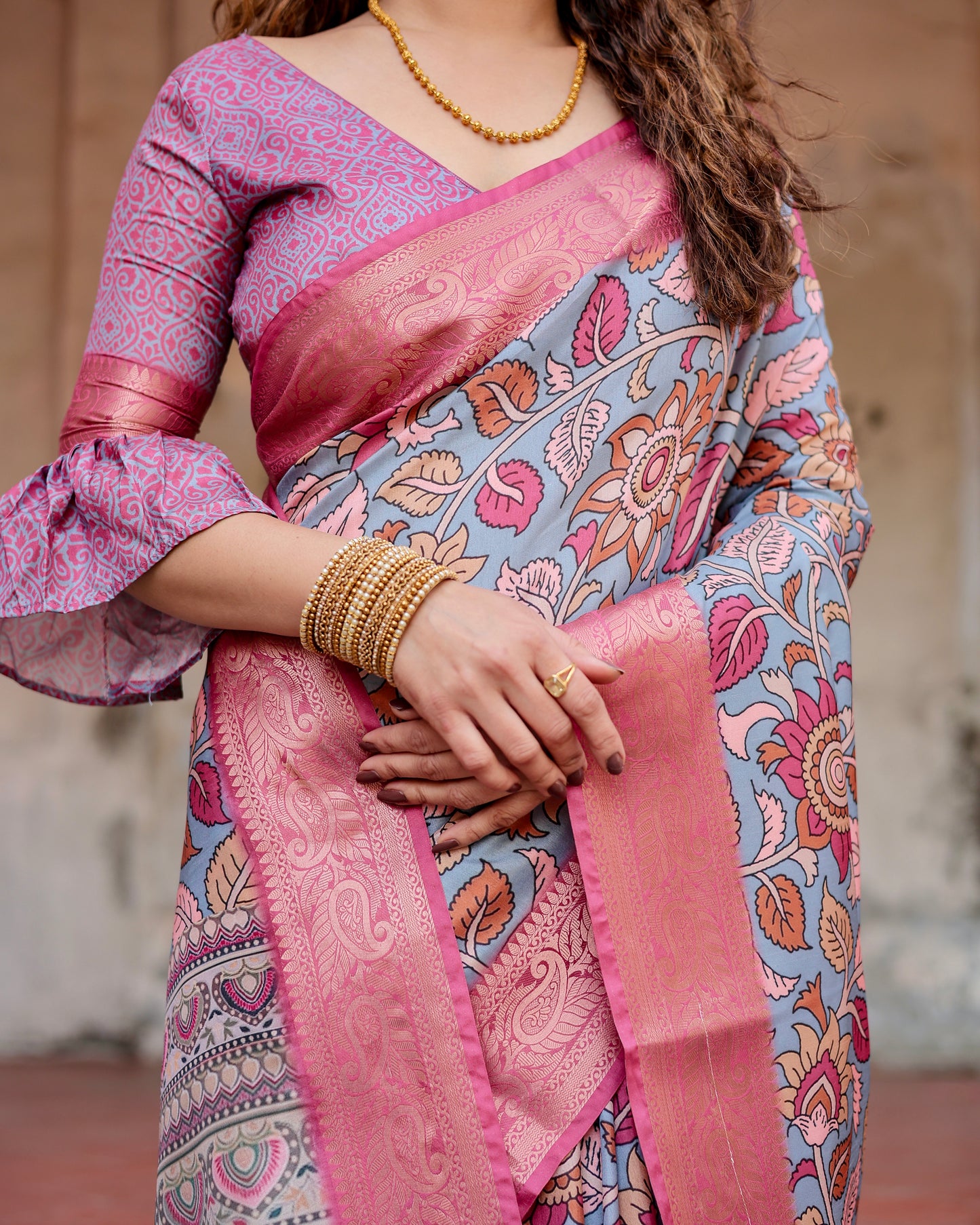 Celebrity Wear Silk Digital Printed Saree With Blouse