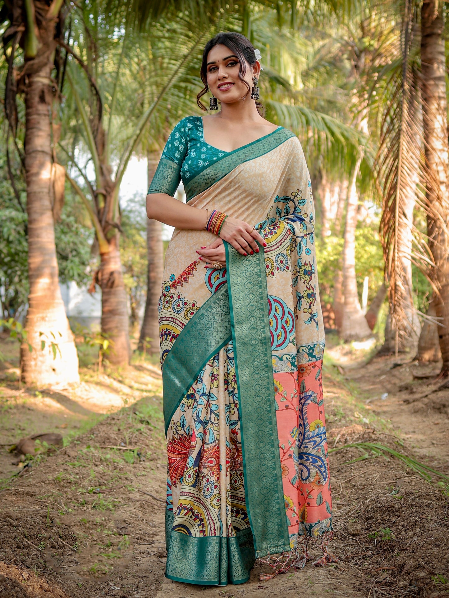 South Indian Silk Printed Design Saree With Blouse