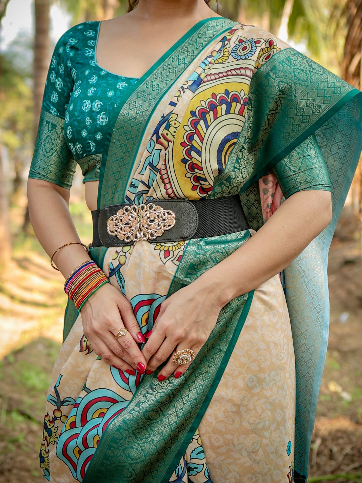 South Indian Silk Printed Design Saree With Blouse