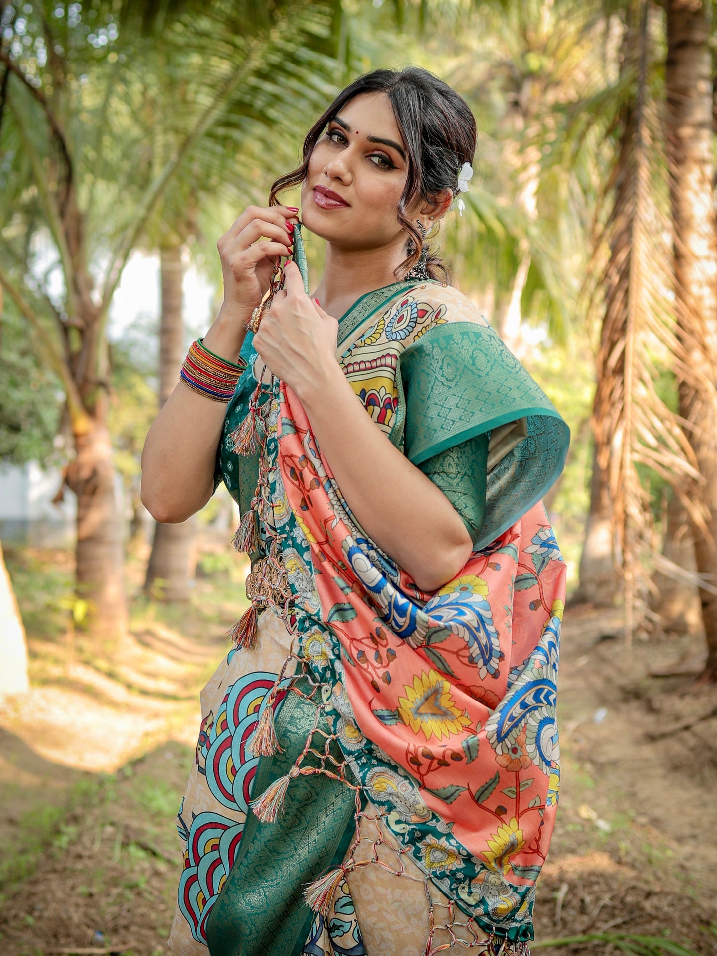 South Indian Silk Printed Design Saree With Blouse