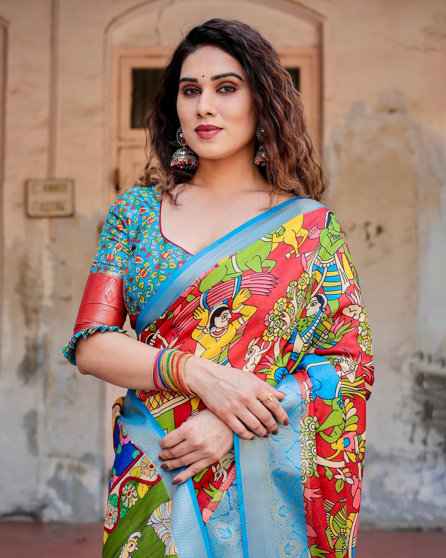 Pure Silk Digital Printed Sky Blue Saree with Brocade Blouse