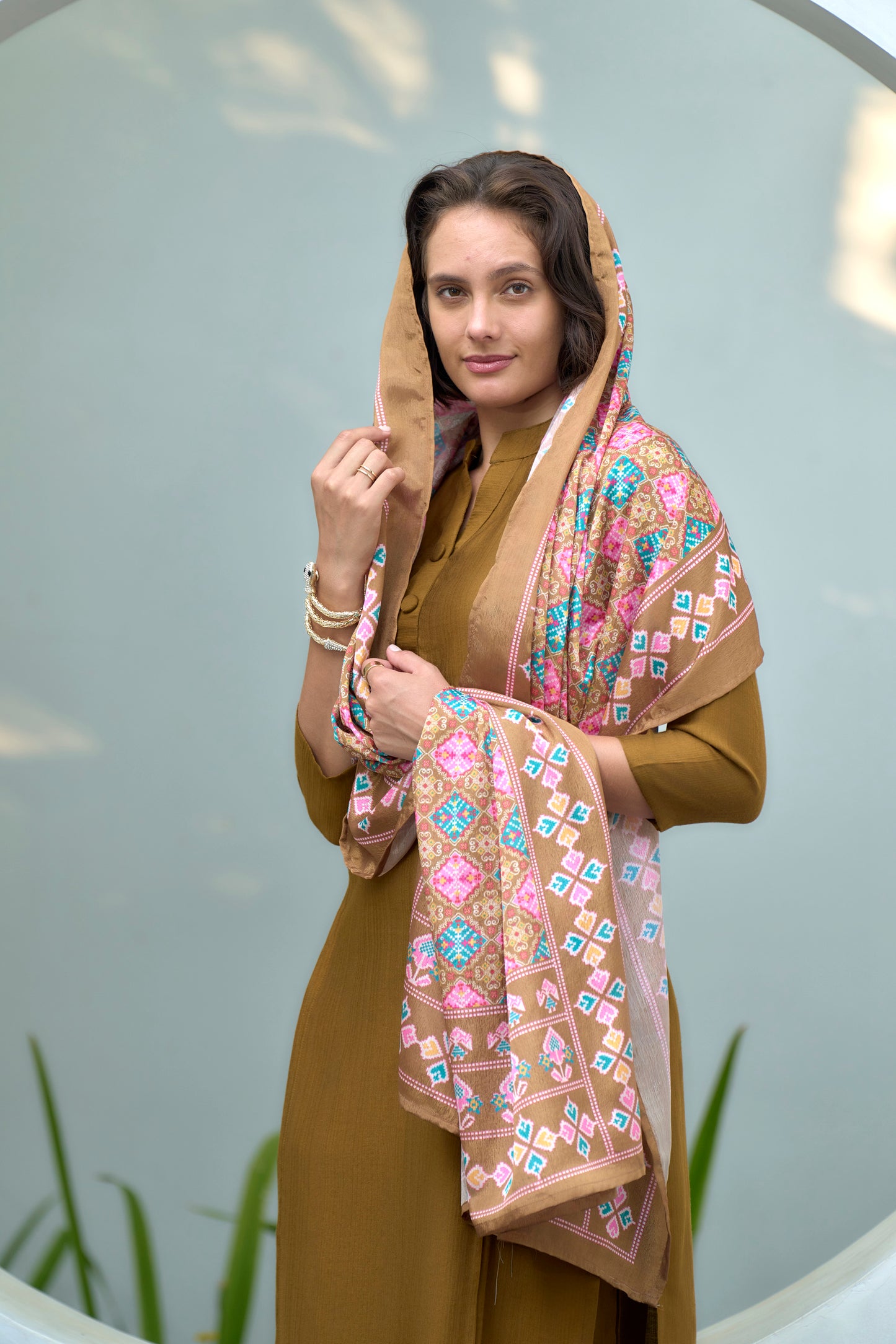 Mustard Yellow Vatican Kurta Set with Embroidered Neckline & Chinnon Dupatta