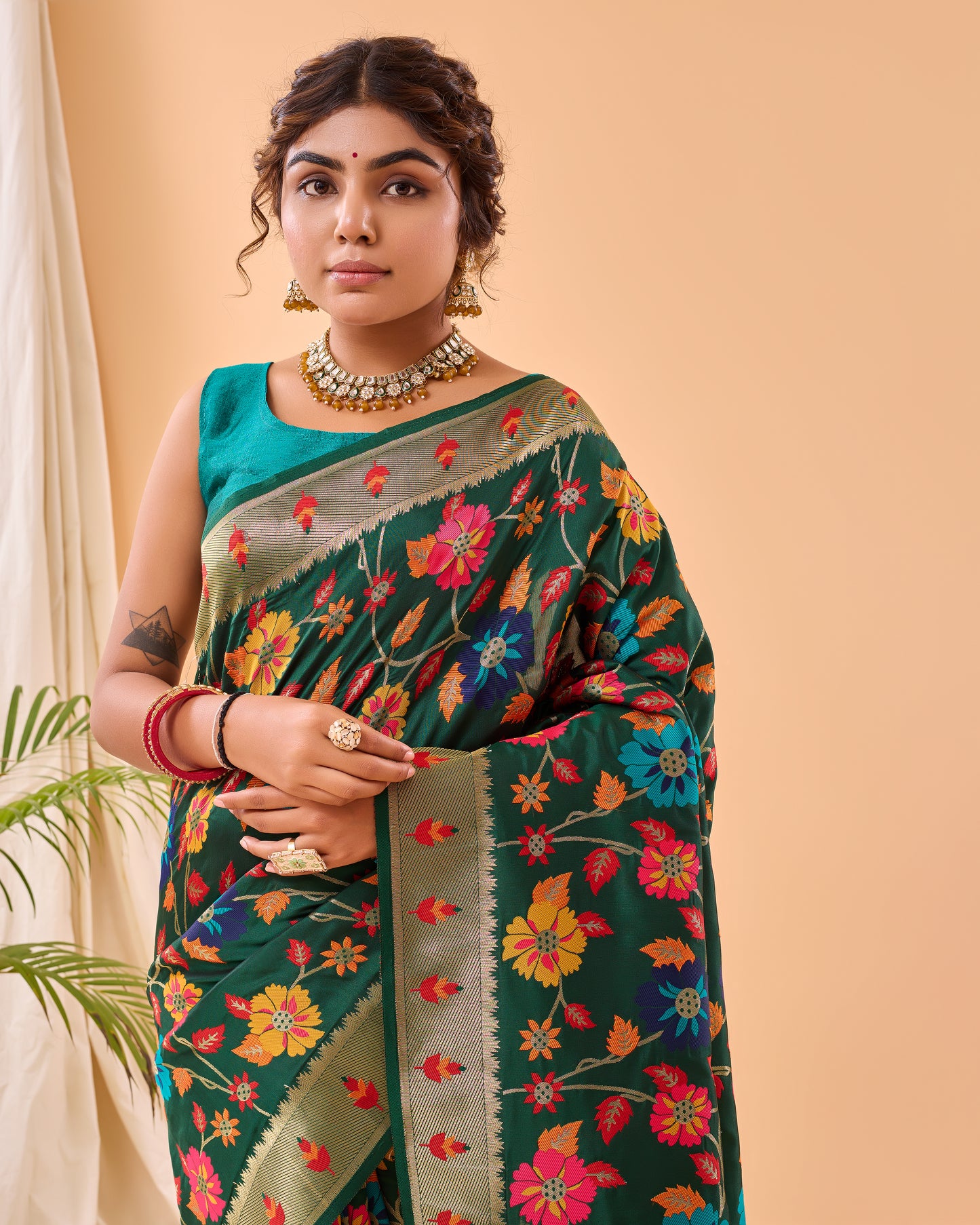 Green Paithani Silk Saree With Weaving Work