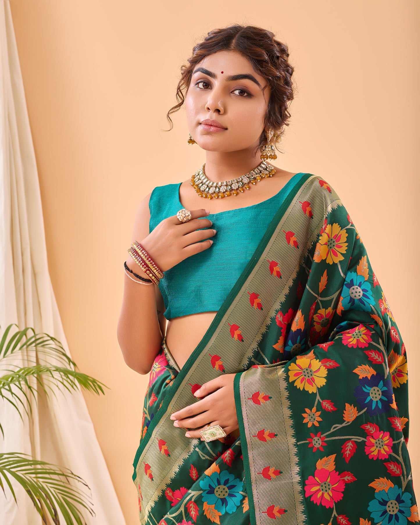 Green Paithani Silk Saree With Weaving Work