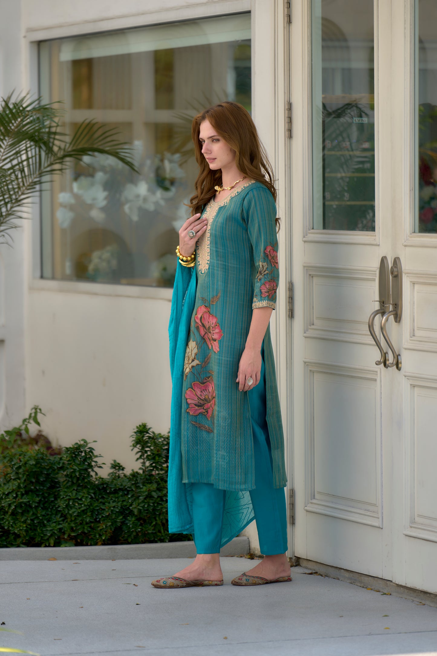 Rama Tissue Floral Embroidered Kurta Set with Viscose Dupatta & Pant