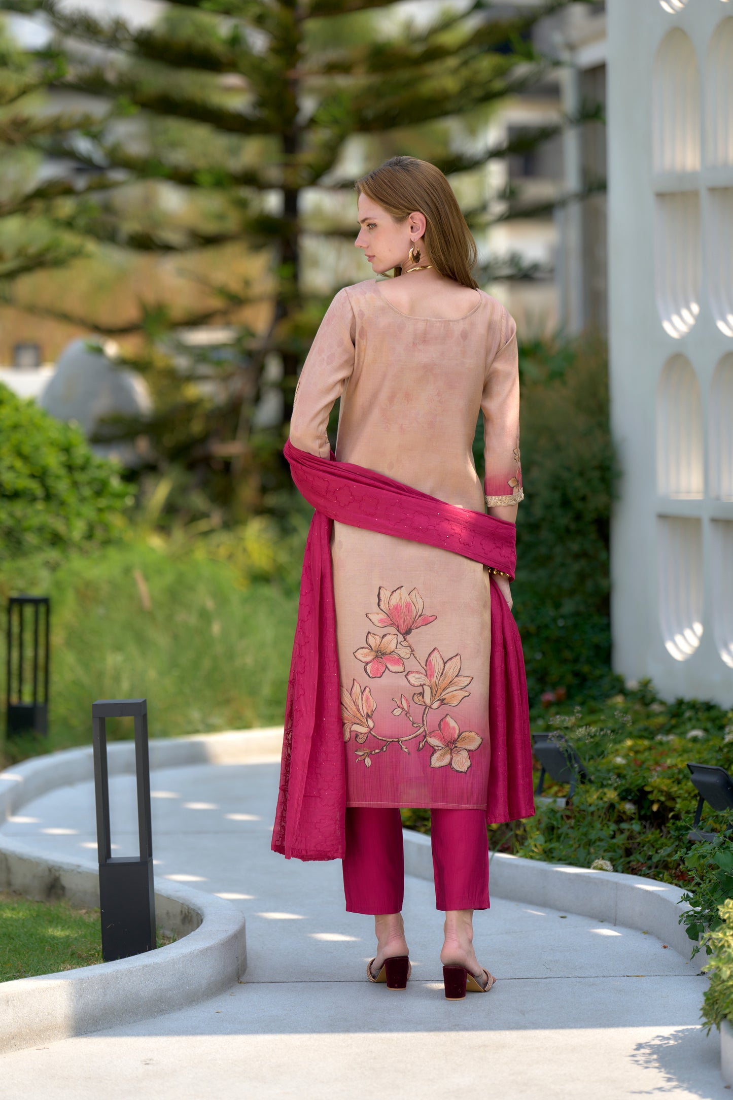 Cream Tissue Floral Embroidered Kurta with Viscose Embroidered Dupatta