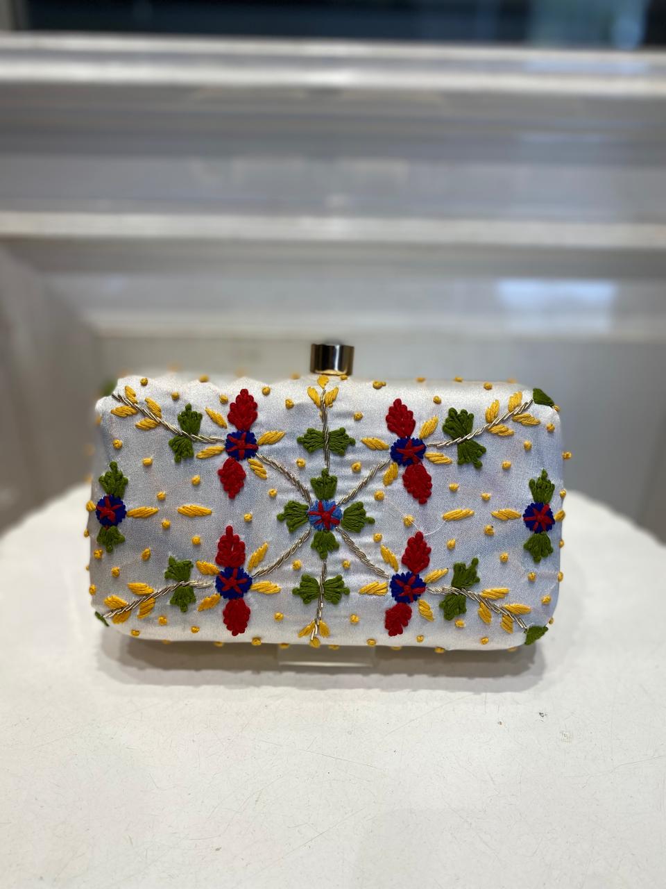 Elegant Satin Clutch for Women – Bridal, Festive & Evening Purse with Chain