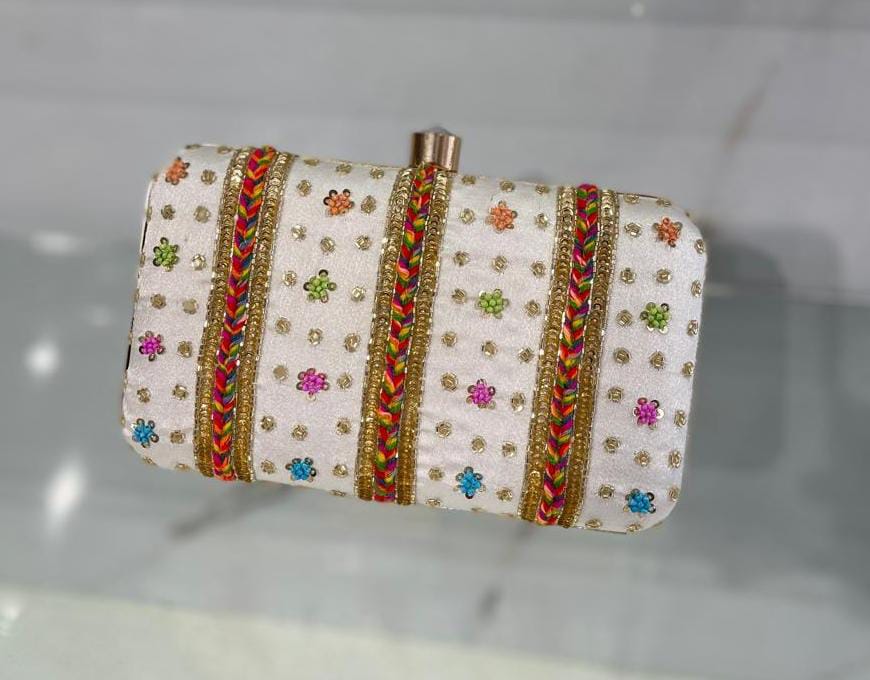 White Poly Satin Clutch Bag for Women – Detachable Chain, Lightweight Party & Bridal Purse