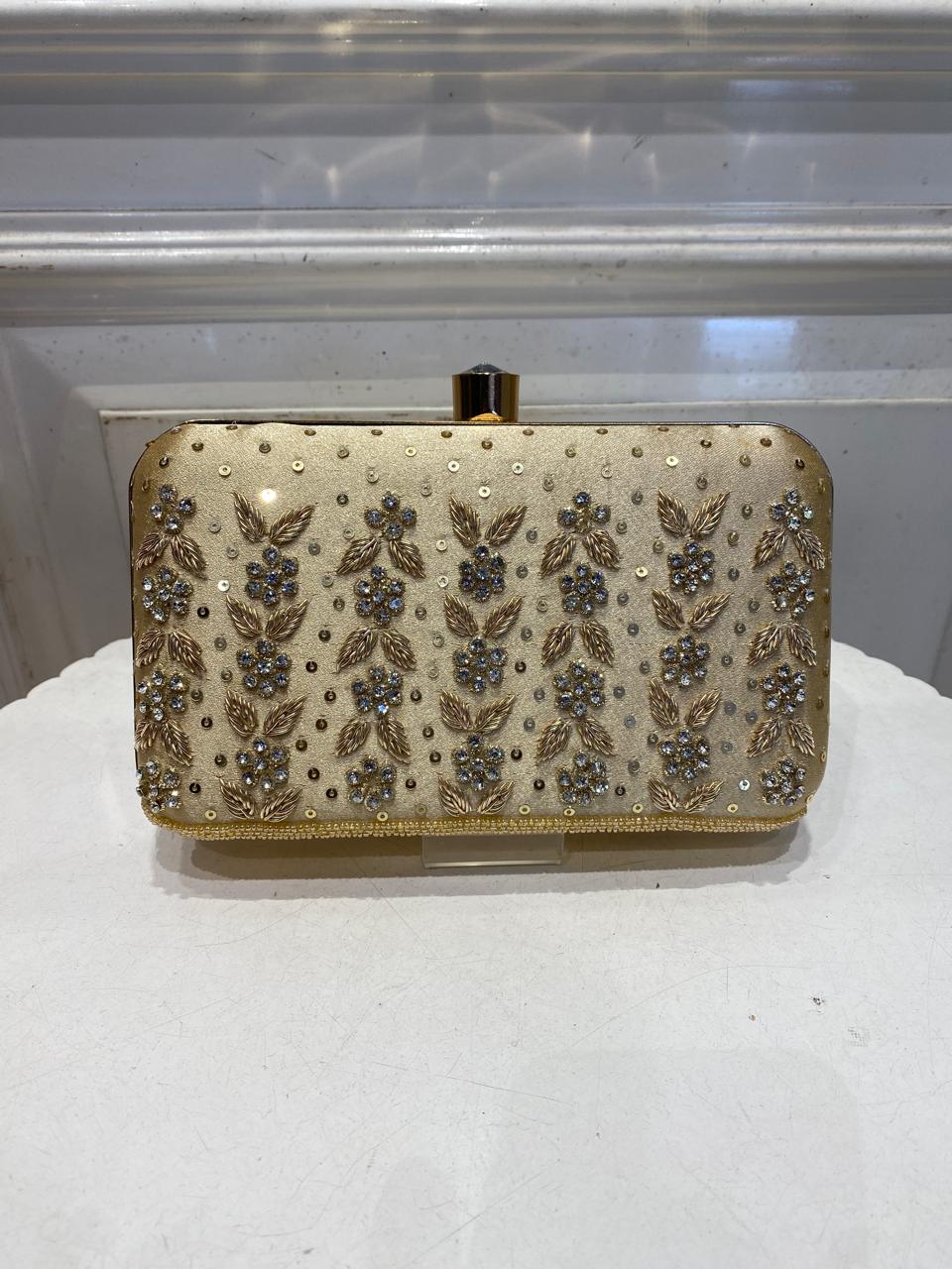 Poly Satin Clutch Bag for Women – Detachable Chain, Perfect for Bridal & Party Wear