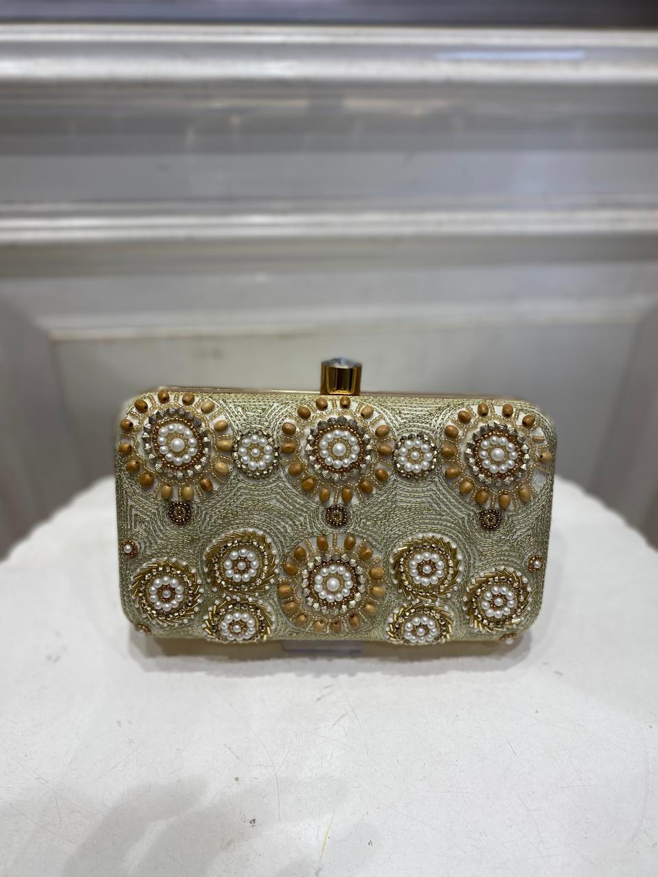 Pista Green Poly Satin Clutch Bag for Women – Detachable Chain, Lightweight Party & Bridal Purse