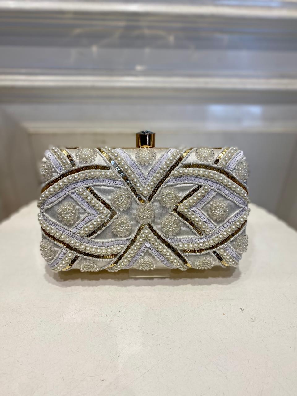 White Poly Satin Clutch Bag for Women – Detachable Chain, Lightweight Party & Bridal Purse