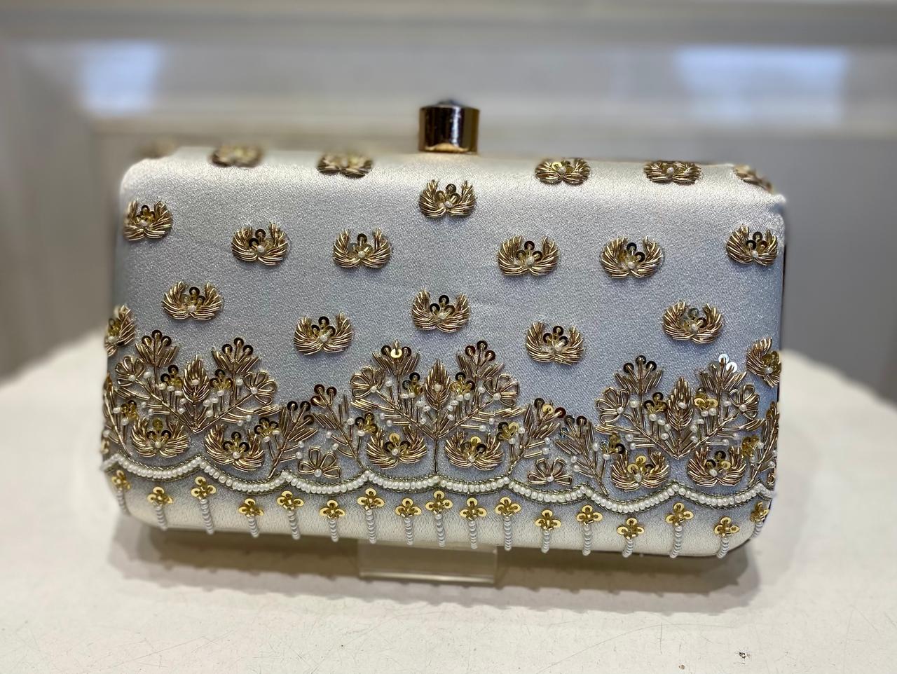 White Poly Satin Clutch Bag for Women – Detachable Chain, Lightweight Party & Bridal Purse