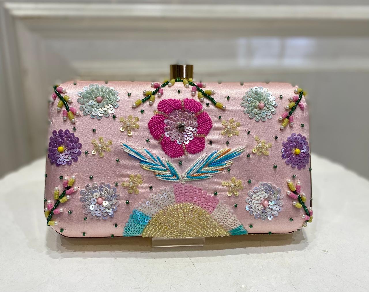 Premium Pink Poly Satin Clutch Bag for Women – Detachable Chain, Compact Bridal & Party Purse