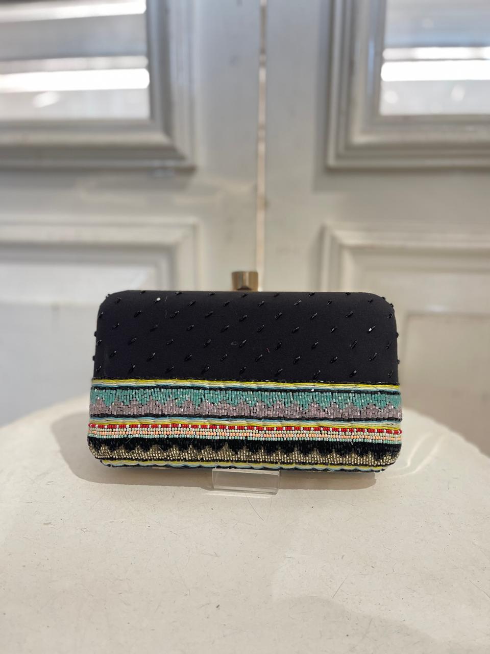 Premium Black Poly Satin Clutch Bag for Women – Detachable Chain, Compact Bridal & Party Purse