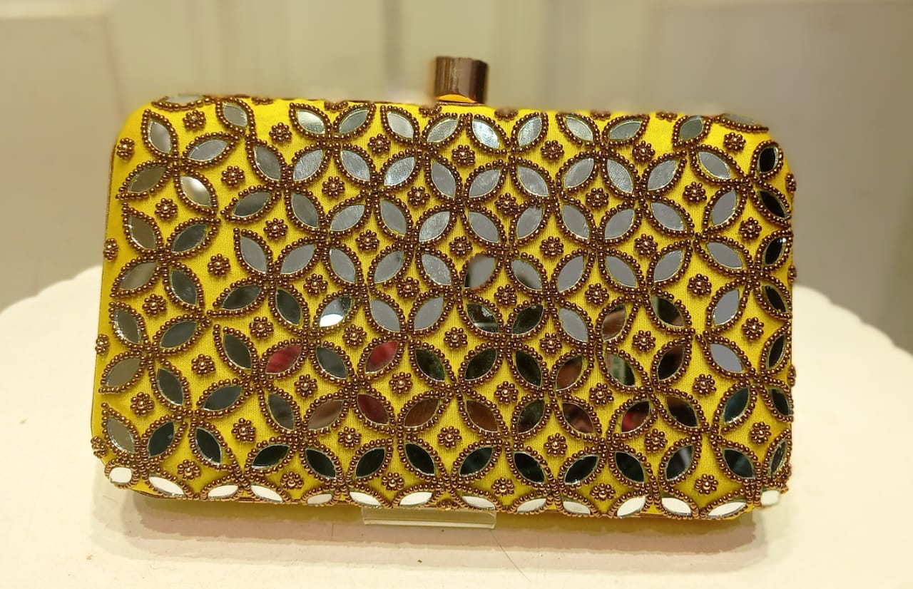 Premium Yellow Poly Satin Clutch Bag for Women – Detachable Chain, Compact Bridal & Party Purse