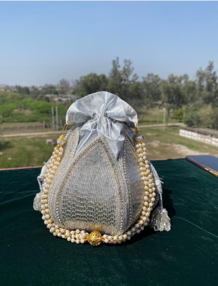 Trendy Pearl Potli Bag with Heavy Hand Embroidery – Bridal & Festive Collection