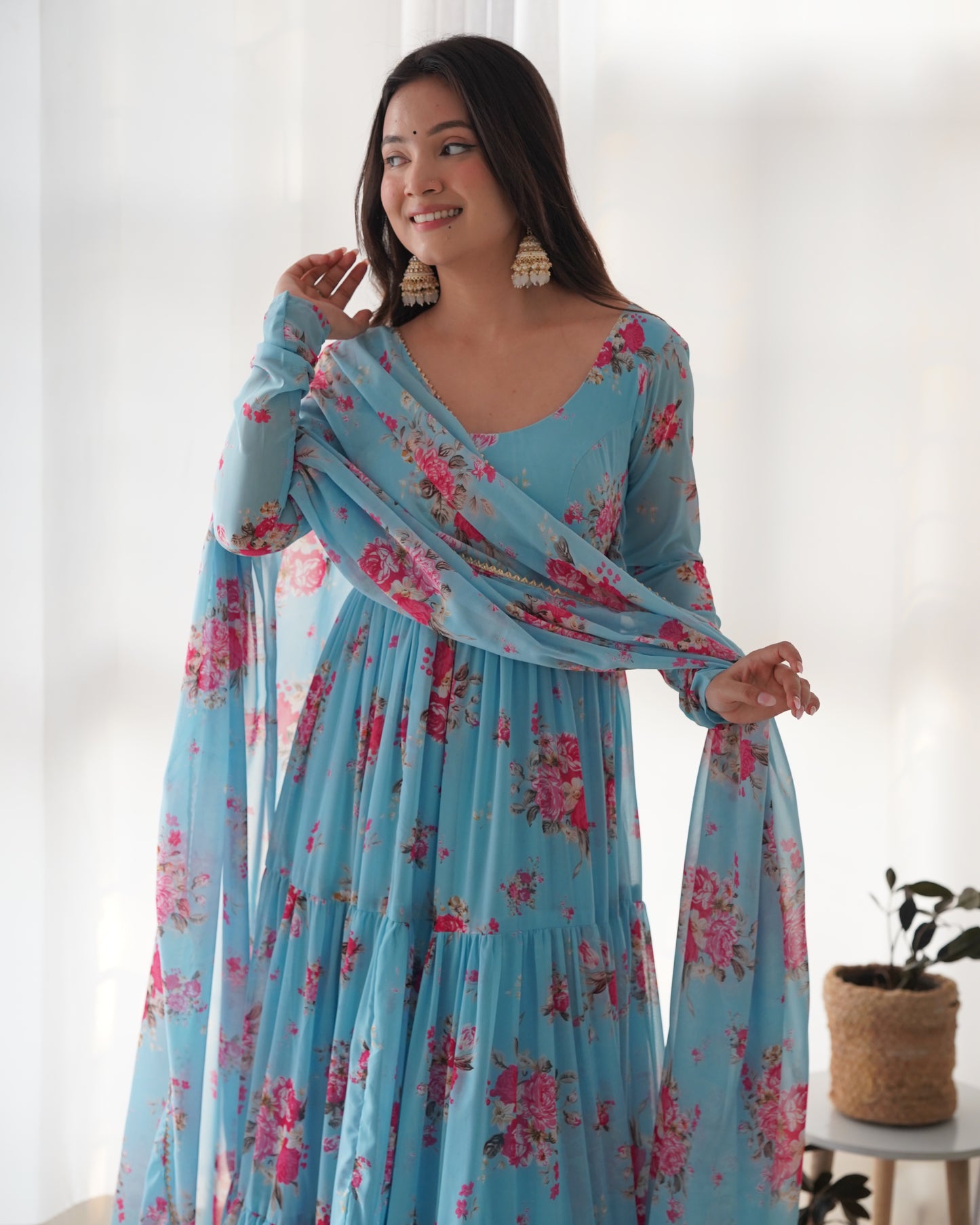 Pure Soft Fox Georgette Floral Print Ready To Wear Anarkali By Stylish Ethnic