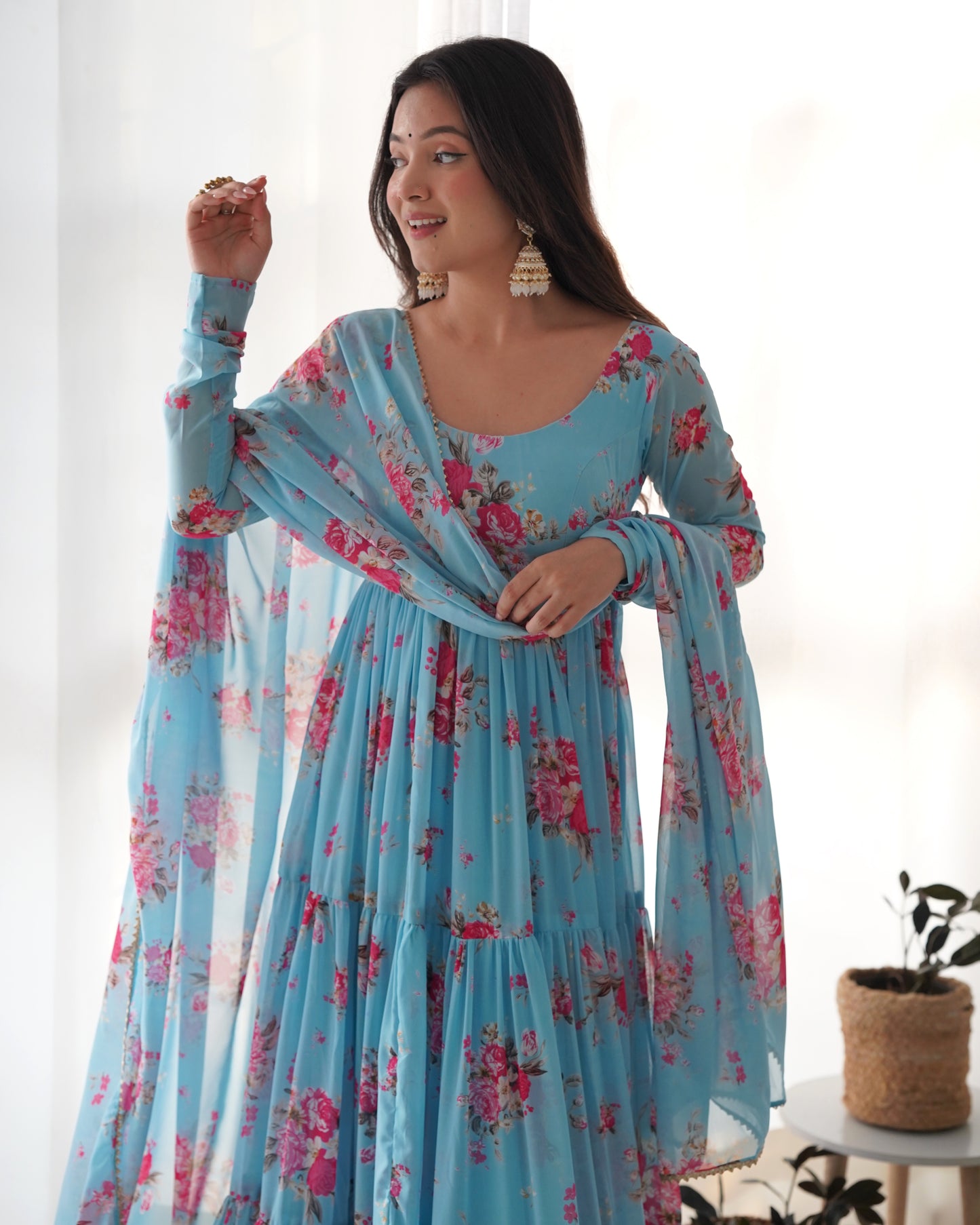 Pure Soft Fox Georgette Floral Print Ready To Wear Anarkali By Stylish Ethnic