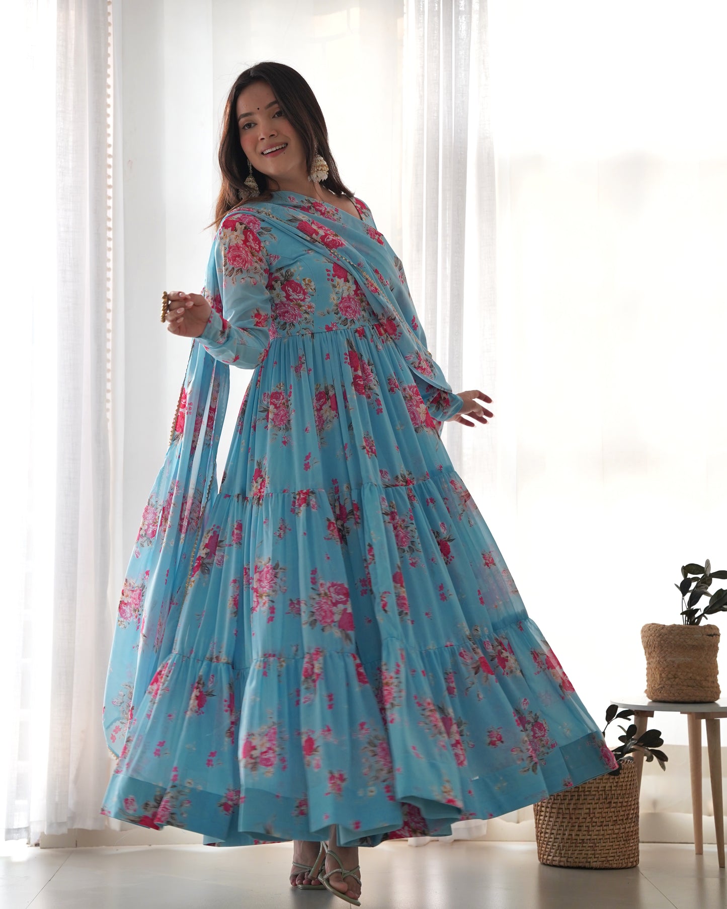 Pure Soft Fox Georgette Floral Print Ready To Wear Anarkali By Stylish Ethnic