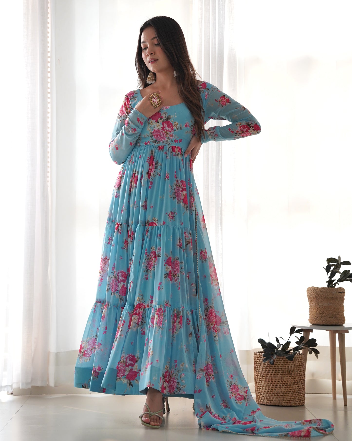 Pure Soft Fox Georgette Floral Print Ready To Wear Anarkali By Stylish Ethnic