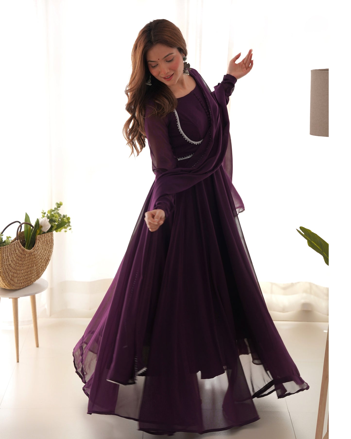 Fascinating Purple Georgette Festival Wear Gown With Dupatta By Stylish Ethnic