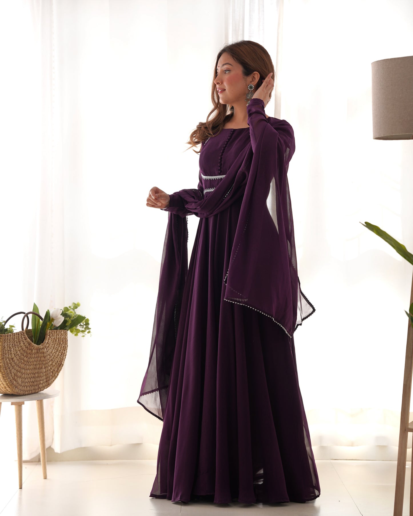 Fascinating Purple Georgette Festival Wear Gown With Dupatta By Stylish Ethnic