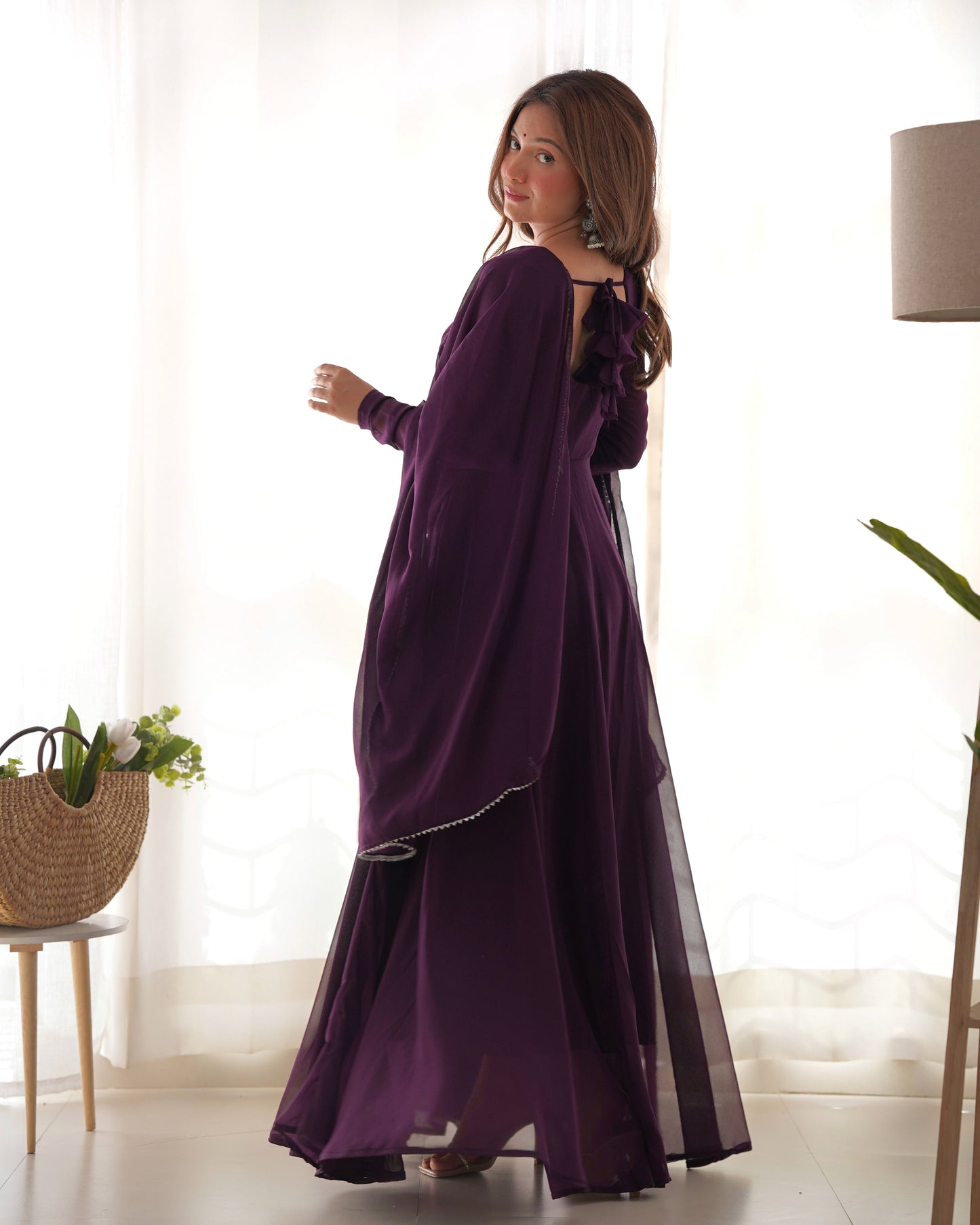 Fascinating Purple Georgette Festival Wear Gown With Dupatta By Stylish Ethnic