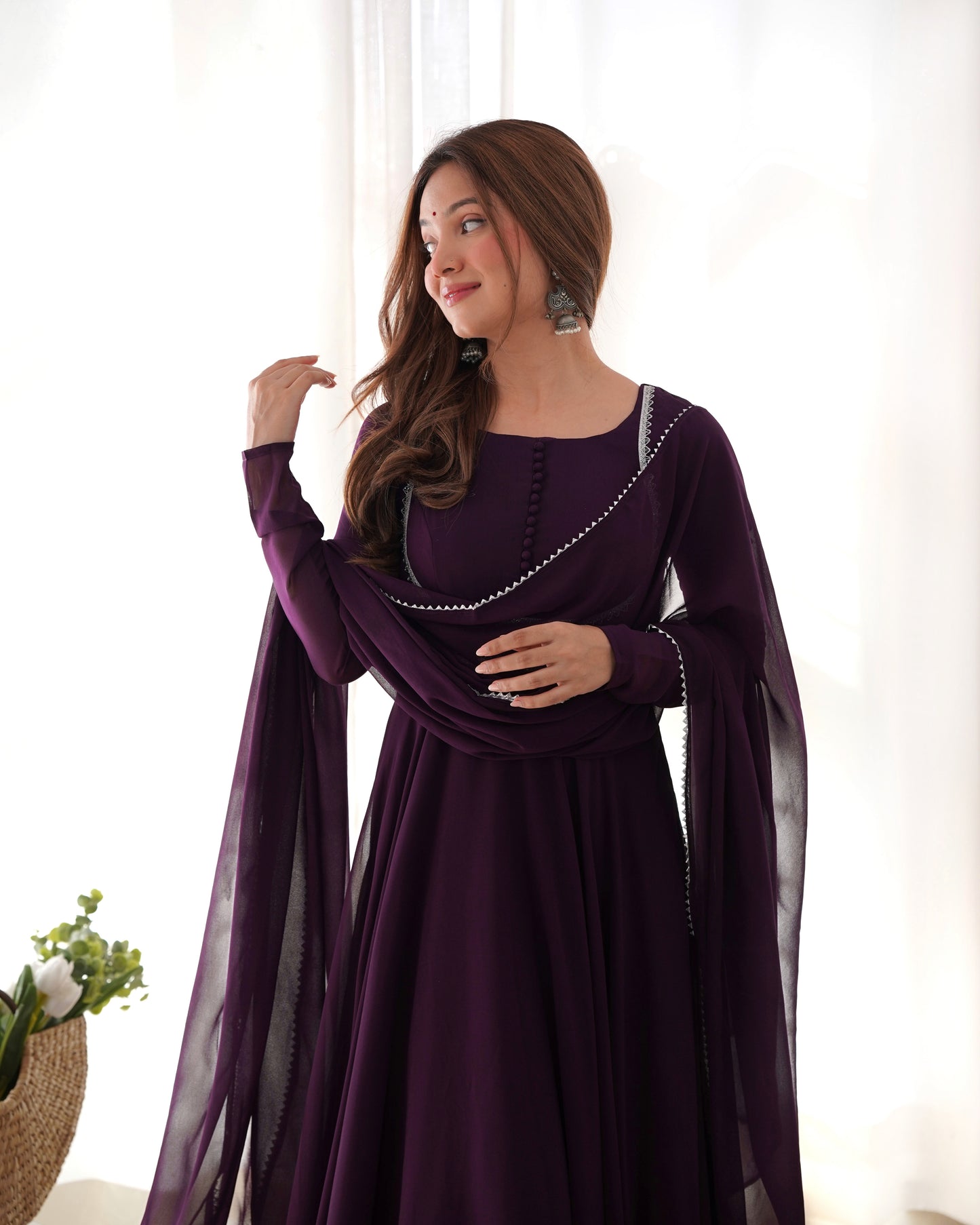 Fascinating Purple Georgette Festival Wear Gown With Dupatta By Stylish Ethnic