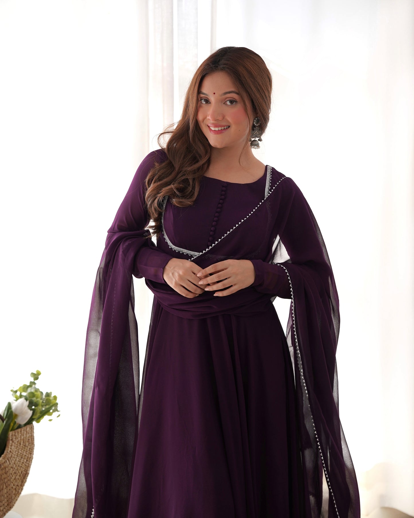 Fascinating Purple Georgette Festival Wear Gown With Dupatta By Stylish Ethnic