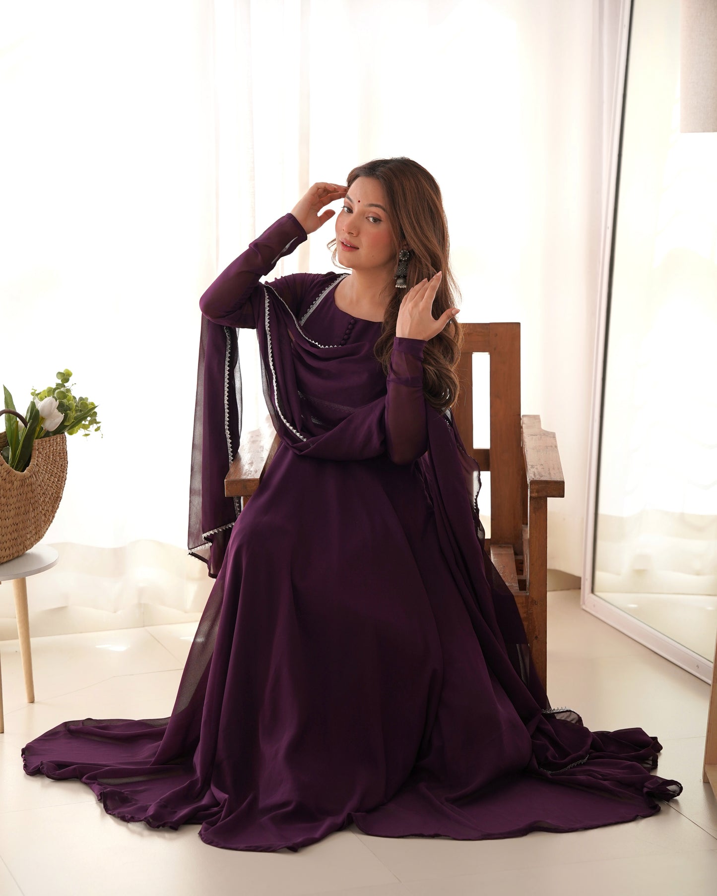 Fascinating Purple Georgette Festival Wear Gown With Dupatta By Stylish Ethnic
