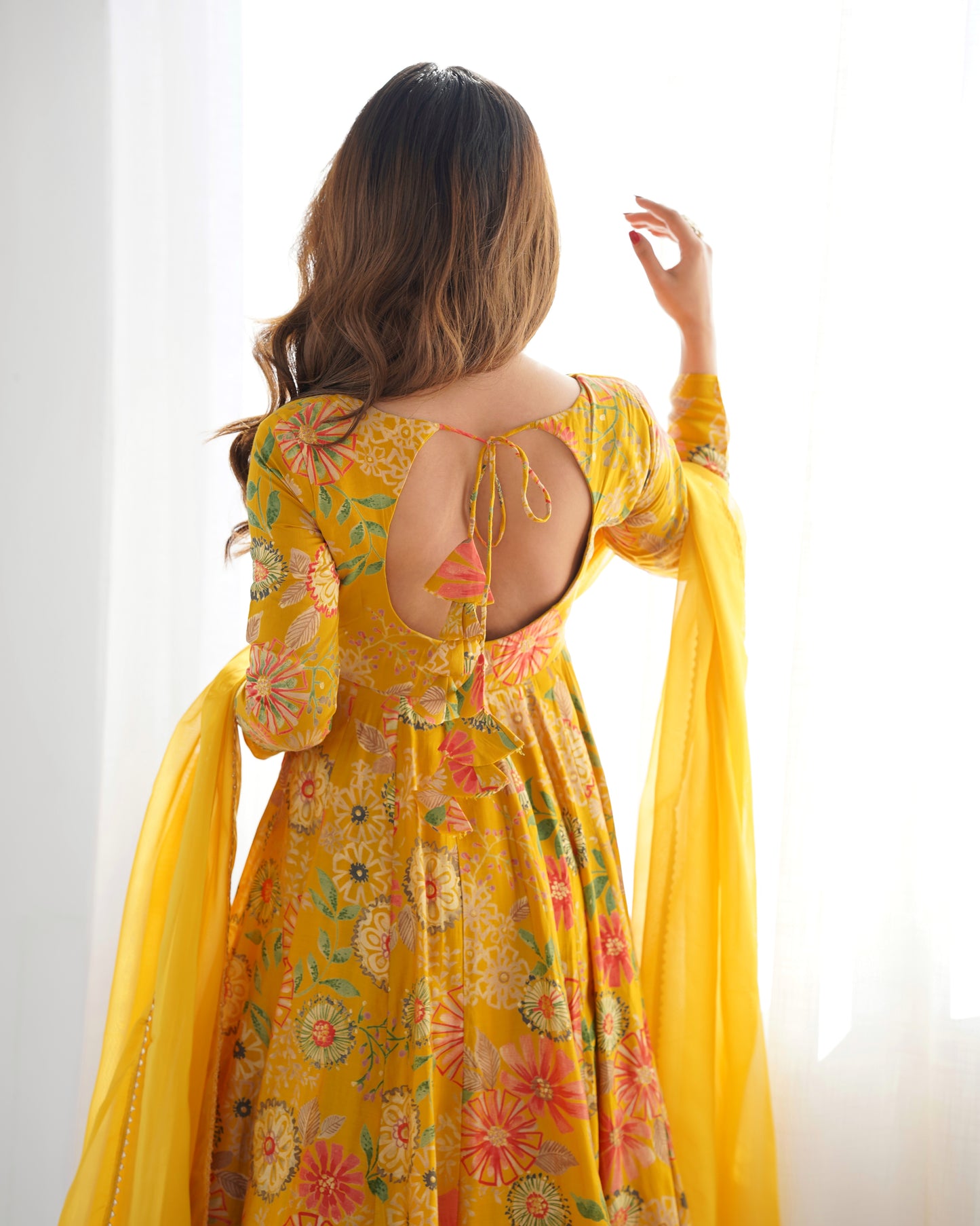 Yellow Heavy Roman Silk Chanderi Kediya Kurta Set with Palazzo and Organza Dupatta | Fully Stitched Festive & Wedding Wear