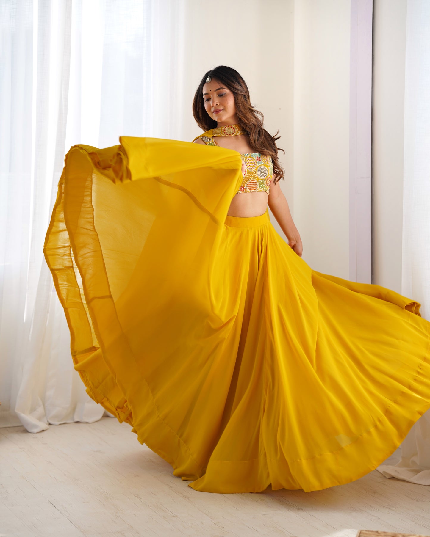 Introducing Our Exquisite Pure Soft Fox Yellow Georgette Lehenga Choli Set
