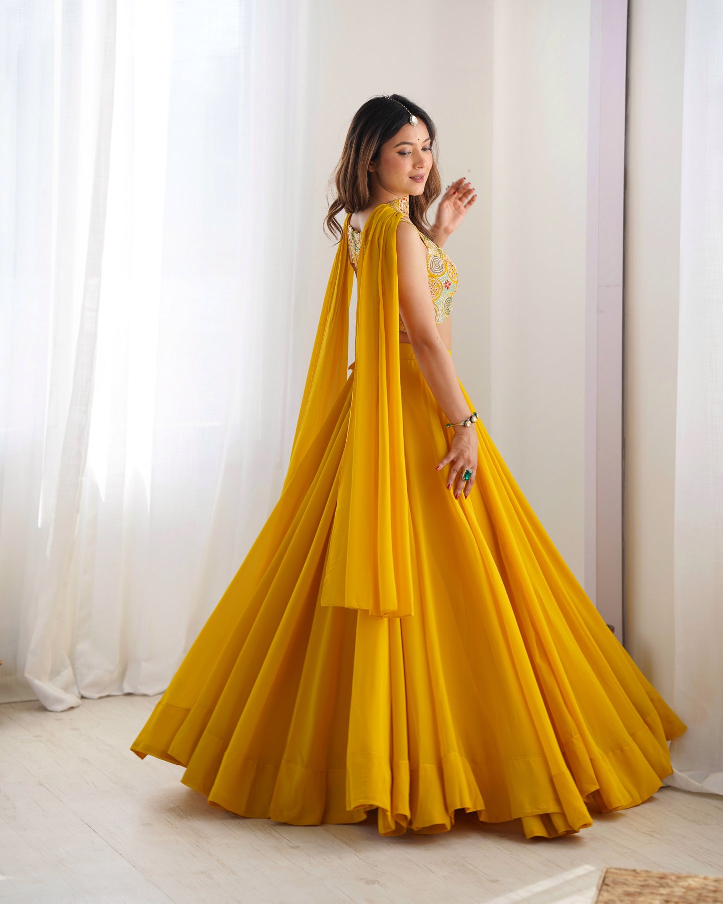 Introducing Our Exquisite Pure Soft Fox Yellow Georgette Lehenga Choli Set